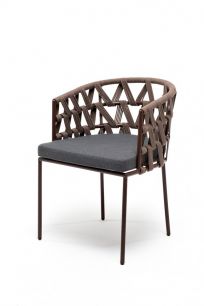 Плетеный стул "Диего" из роупа, каркас стальной коричневый, роуп коричневый, ткань темно-серая