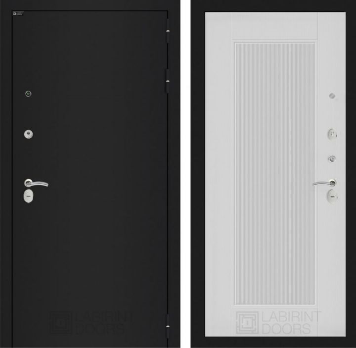 Дверь Входная Лабиринт CLASSIC шагрень черная 30 Белый софт рельеф, металлическая