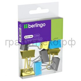 Зажим 19мм 10шт/уп.цветные Berlingo голубой+золотой BC1019g