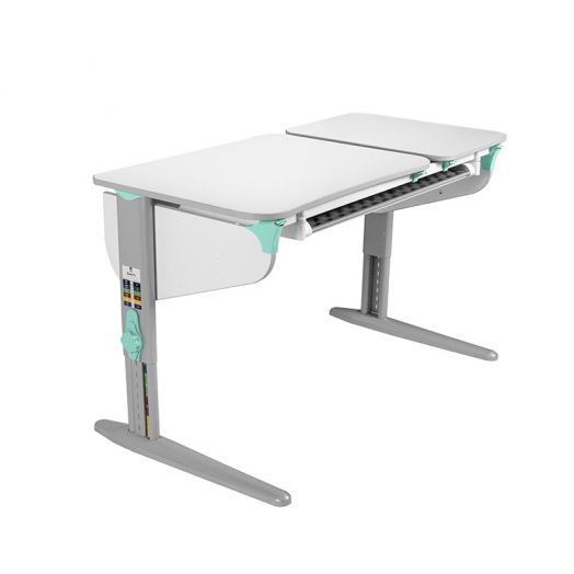 ДСУТ45-2-1 Растущий стол с лотком одноместный (ЛДСП белый, опора серый)