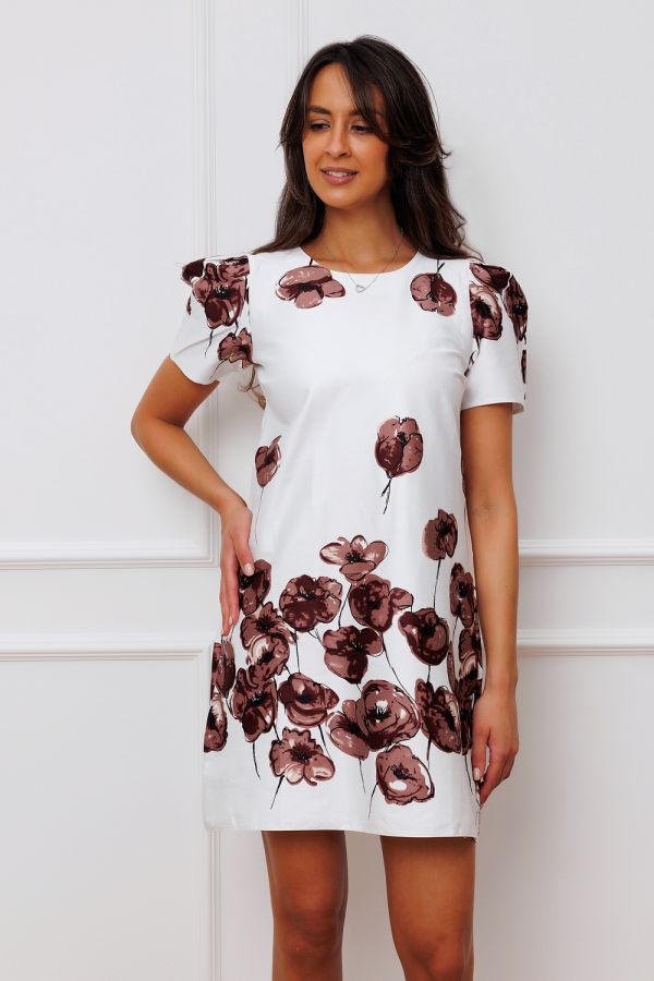 Платье мини женское с цветочным принтом Рапоза, Raposa 355 [белый+коричневый]