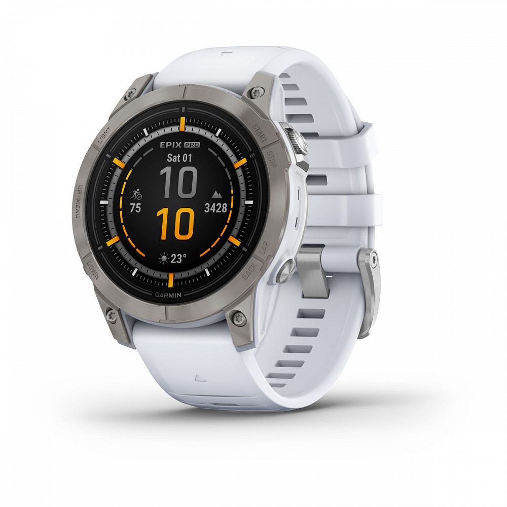 Умные часы Garmin Epix Pro (Gen 2) Sapphire Edition 47 мм, титановый, белый DLC, белый ремешок
