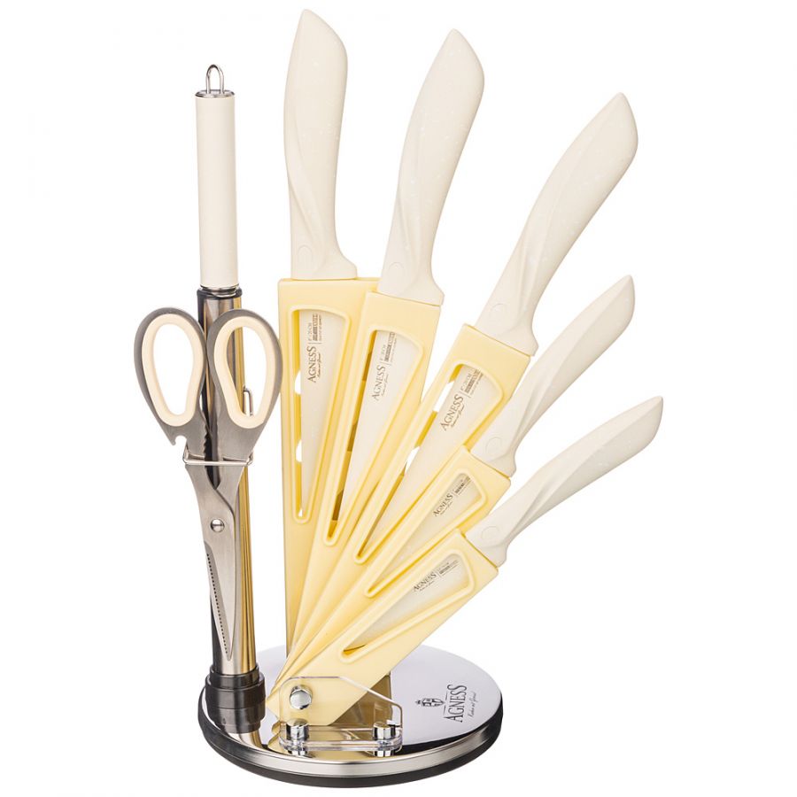 Набор ножей с ножницами и мусатом на пластиковой подставке, 8 предметов