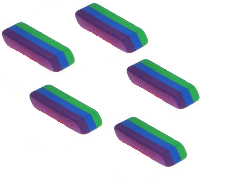 Ластики прямоугольные разноцветные полоски, 5 штук