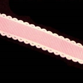 фото Лента репсовая (в рубчик) 15 мм с кружевным краем. Розовый