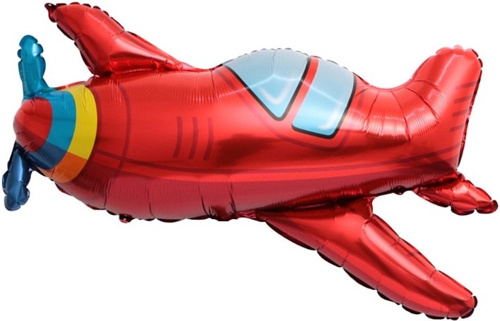 Самолётик ретро красный маленький на палочке шар фольгированный с воздухом