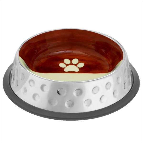 Миска для кошек и собак Mr.Kranch Candy коричневая с белым из нержавеющей стали с керамическим покрытием 1.73 л