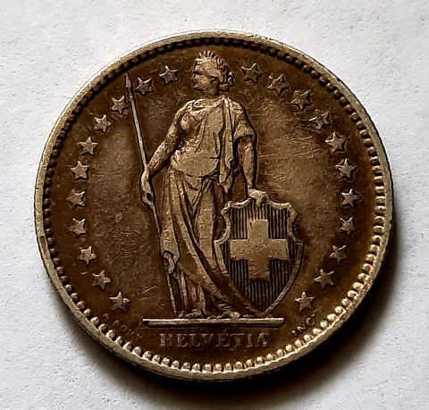 2 франка 1907 Швейцария AUNC- XF Редкий год