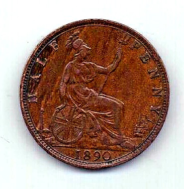 1/2 пенни 1890 Великобритания XF