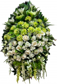 Фото Ритуальный венок из искусственных цветов - Премиум #7 Лилии - Розы - Орхидеи - Гвоздики