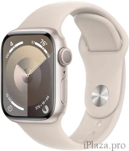 Apple Watch Series 9, корпус из алюминия цвета «сияющая звезда», спортивный ремешок цвета «сияющая звезда»