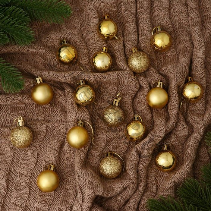 Набор шаров пластик d-3 см, 16 шт "Праздничный переполох" золото