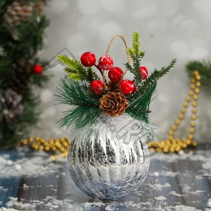 Шар пластик декор "Блеск рождества" полосы, 8х13,5 см, серебро