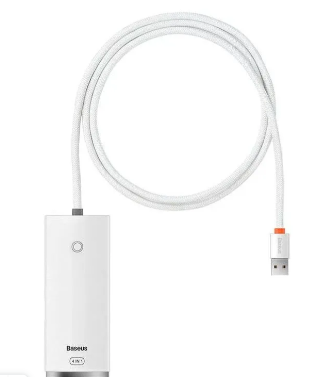 Хаб Baseus Lite Series 4-Port USB-A HUB Adapter (USB-A to USB 3.0*4) 1m White