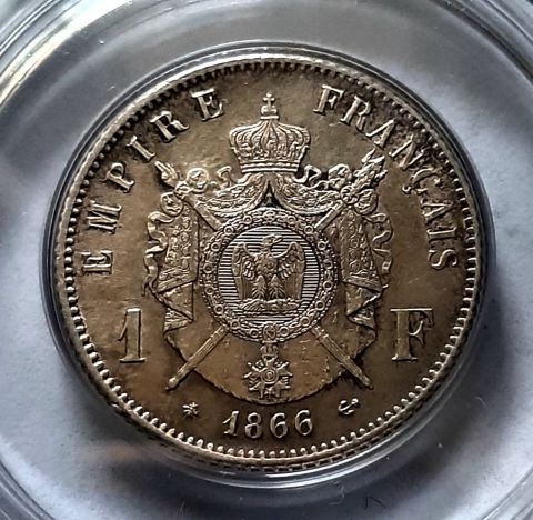 1 франк 1866 Франция UNC Редкость
