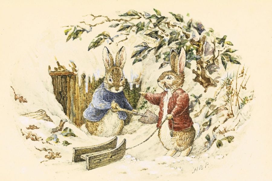 Поттер, Беатрис - Два кролика с санками на снегу