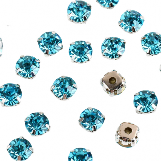 Стразы пришивные в цапах стекло  в серебряной оправе цвет страз Аквамарин Разные размеры (SmilB-silver-aquamarine)
