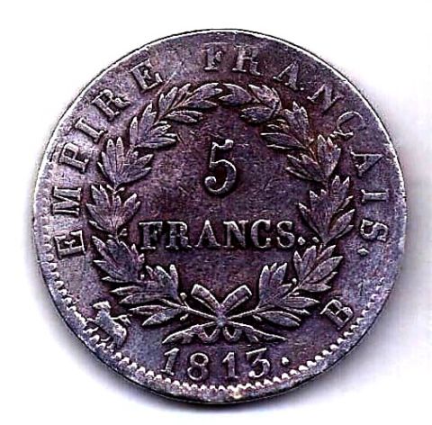5 франков 1813 Франция Наполеон I Редкость XF
