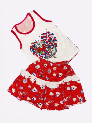 Костюм для девочки: топик, юбка с оборкой kA-KS0405-SUk, цвет красный