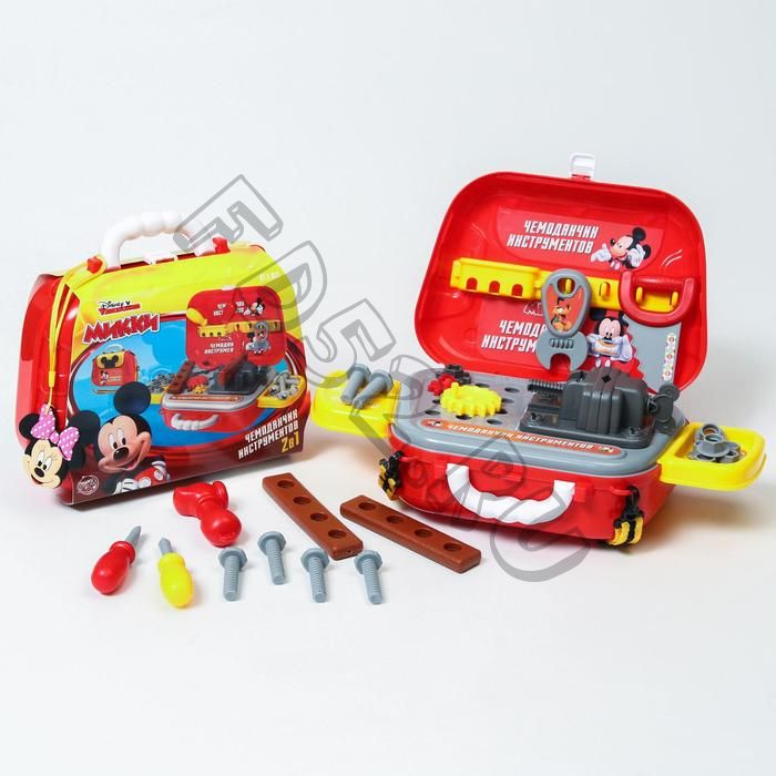 Набор строителя "чемоданчик" в сумке с инструментами игровой, Микки Маус