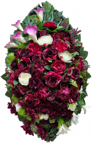 Фото Ритуальный венок из искусственных цветов - Премиум #5 Лилии - Розы - Пионы - Гвоздики