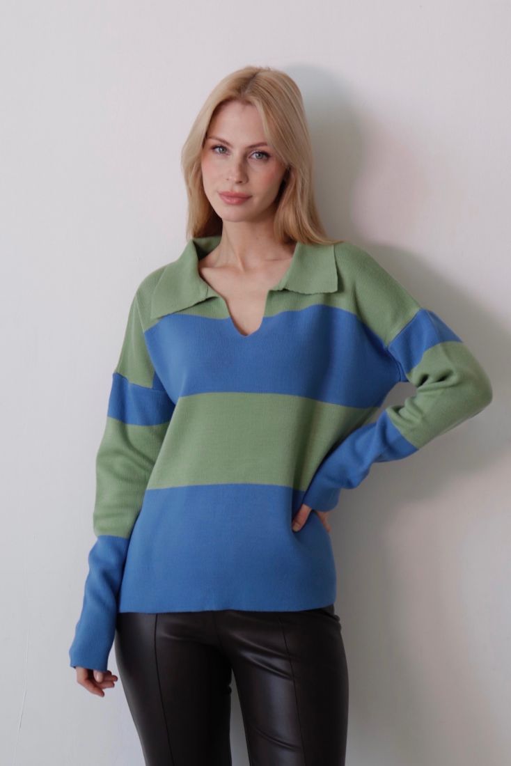 10652 Пуловер с воротником сине-зелёный
