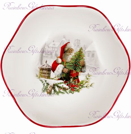 Салатник новогодний 22 см "Санта Клаус с ёлкой"