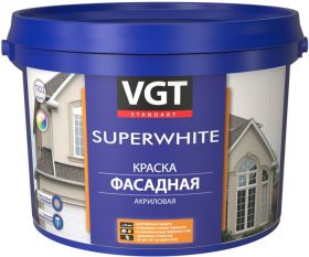 Краска Фасадная VGT Superwhite 2.5кг Cупербелая, Акриловая / ВГТ Супервайт
