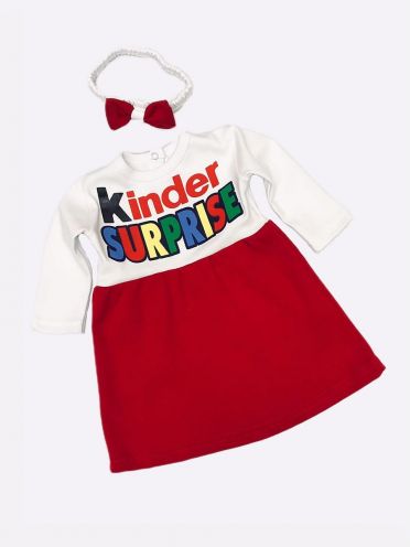 Комплект интерлок-пенье "Kinder Surprise": ободок, платье цвет красный