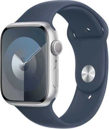 Apple Watch Series 9, Корпус Из Алюминия Серебристого Цвета, Спортивный Ремешок Цвета «Грозовой Синий»