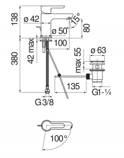Однорычажный смеситель для умывальника Nobili ABC ABH87118/4 схема 2