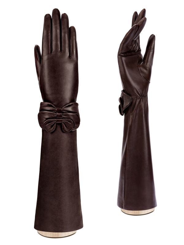 Длинные коричневые перчатки ш/п F-IS0075 d.brown ELEGANZZA