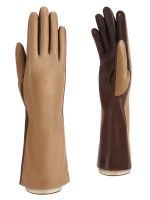 Женские кожаные перчатки ш+каш. TOUCH F-IS0065 taupe/d.brown ELEGANZZA