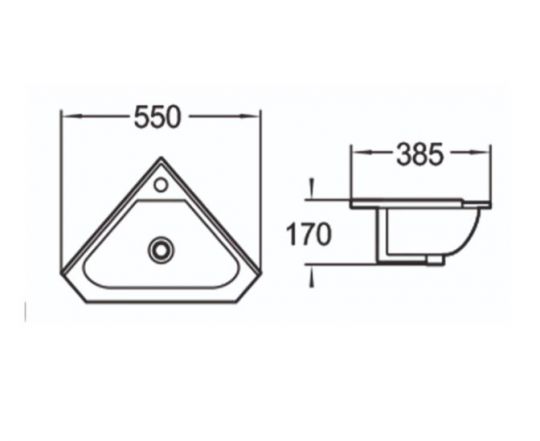 Керамическая угловая подвесная раковина SantiLine SL-2020 55 х 38,5 ФОТО