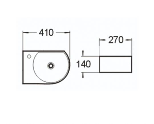 Керамическая накладная или подвесная раковина SantiLine SL-2015R 41 х 27 левая схема 2