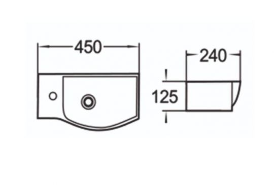 Керамическая накладная или подвесная раковина SantiLine SL-2012R 45 х 24 левая схема 2