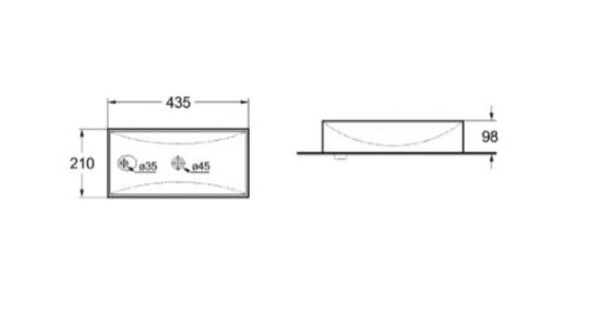 Керамическая накладная или подвесная раковина SantiLine SL-2023R 43,5 х 21 левая схема 2