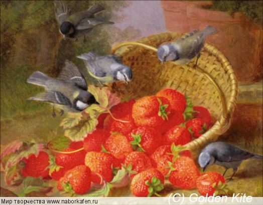 Набор для вышивания "1284 Still Life, Strawberries and Bluetits (large)"
