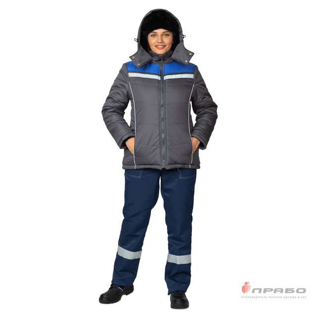 Куртка женская утеплённая "Онега-М" с трехслойным утеплителем тёмно-серая/электрик