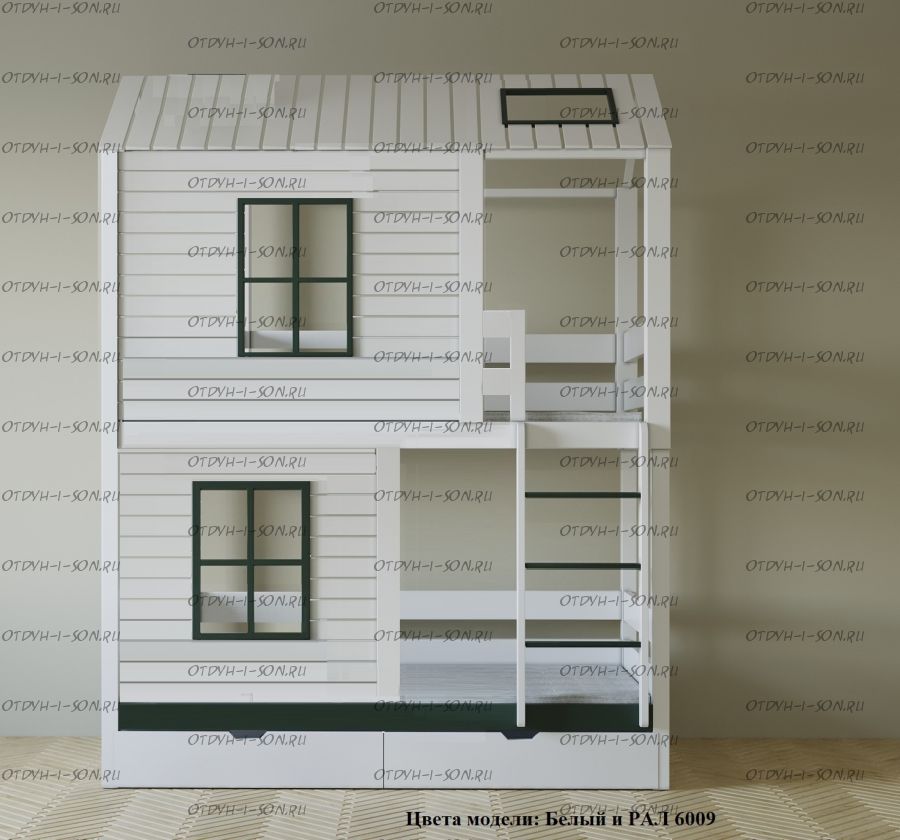 Кровать двухъярусная, Кровать-домик Felicia, два окна