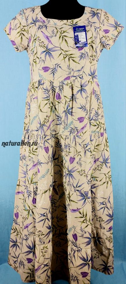 Льняное платье Ярусы (синяя листва)