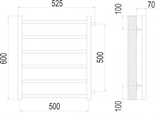 Водяной полотенцесушитель TERMINUS Вега П6 52,5х60 с боковым подключением схема 3