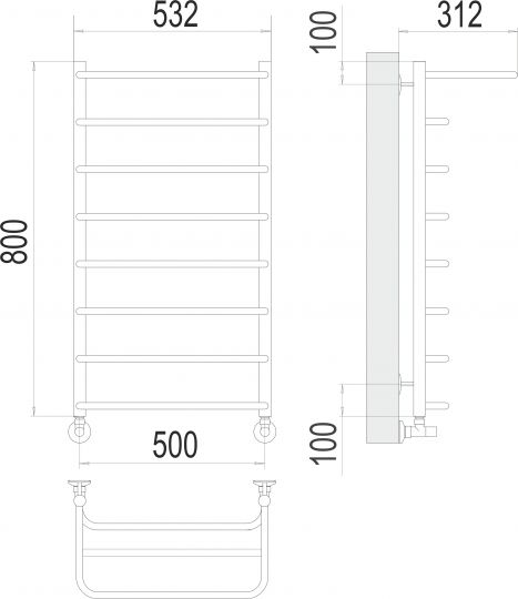 Водяной полотенцесушитель TERMINUS Полка П8 50х80 схема 4