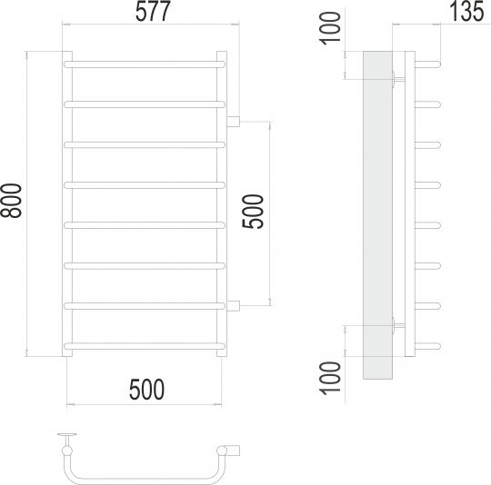 Водяной полотенцесушитель TERMINUS Стандарт П8 57,7х80 с боковым подключением схема 3