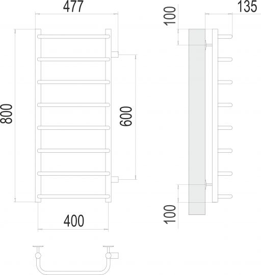 Водяной полотенцесушитель TERMINUS Стандарт П8 40х80 с боковым подключением ФОТО