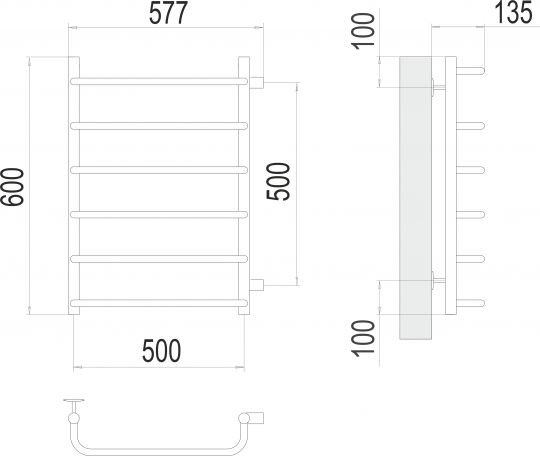Водяной полотенцесушитель TERMINUS Стандарт П6 57,7х60 с боковым подключением схема 3