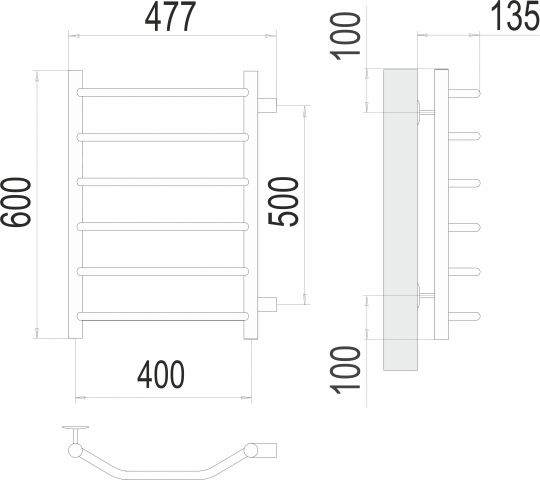 Полотенцесушитель водяной с боковым подключением TERMINUS Классик П6 47,7х60 схема 3