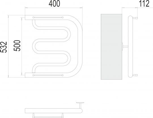 Водяной полотенцесушитель TERMINUS М-образный 60х63,2 с боковым подключением ФОТО