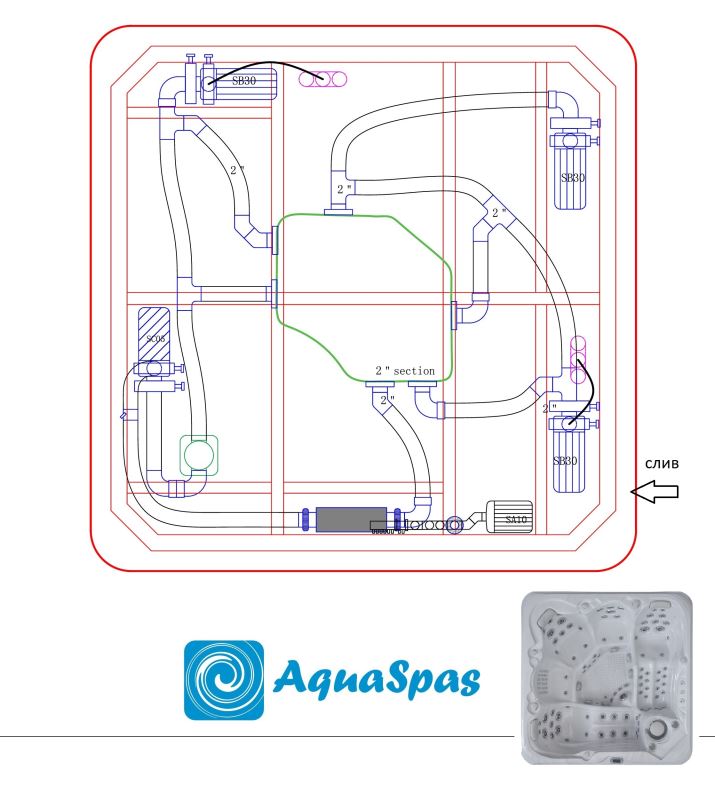 Квадратный гидромассажный СПА бассейн AquaSpas My Luxury 220х220 схема 31
