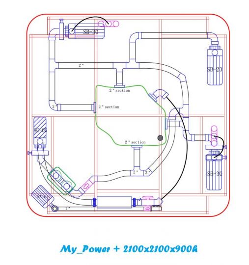 Квадратный гидромассажный СПА бассейн AquaSpas My Power 210х210 стандарт схема 30